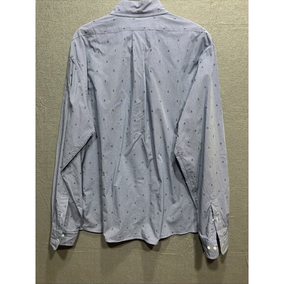 Brooks Brothers Friday Shirt Poplin Anchor Print Blue Mens Size Large - Picture 7 of 9